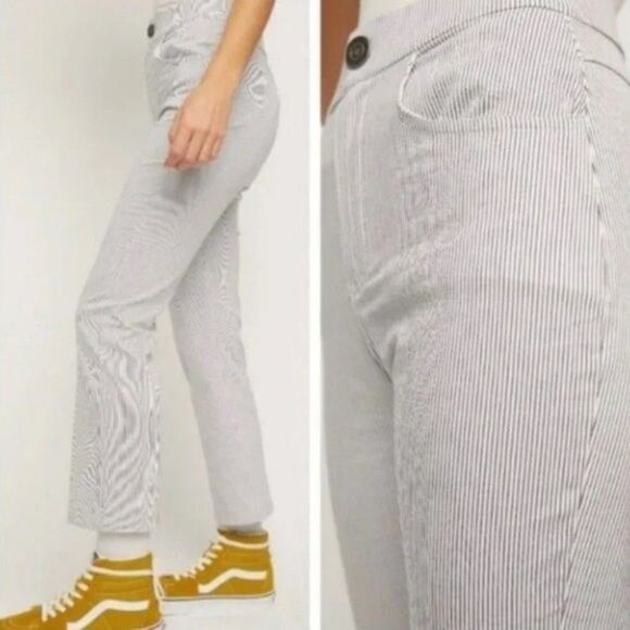 Free People Florence Crop Flare Pants Railroad Stripe White Size XS - Picture 1 of 12
